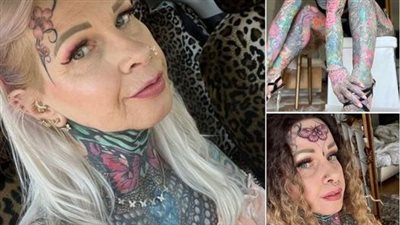 Grandmother with entire body covered in tattoos reveals what she looked like decade ago