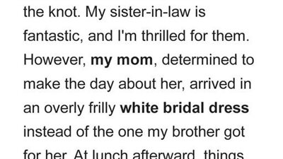 My Mom Arrived In A Frilly White Bridal Dress To My Brother’s Wedding To Draw All The Attention
