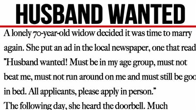 70-year-old widow posts newspaper advert looking for new husband, only for it to go viral