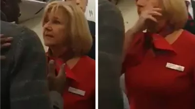 Young girl gets saved on the plane by the flight attendant